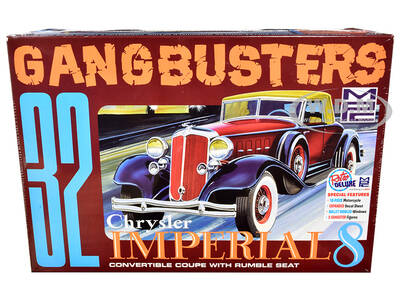 Skill 2 Model Kit 1932 Chrysler Imperial Eight with Police Motorcycle and 2 Gangster Figurines \