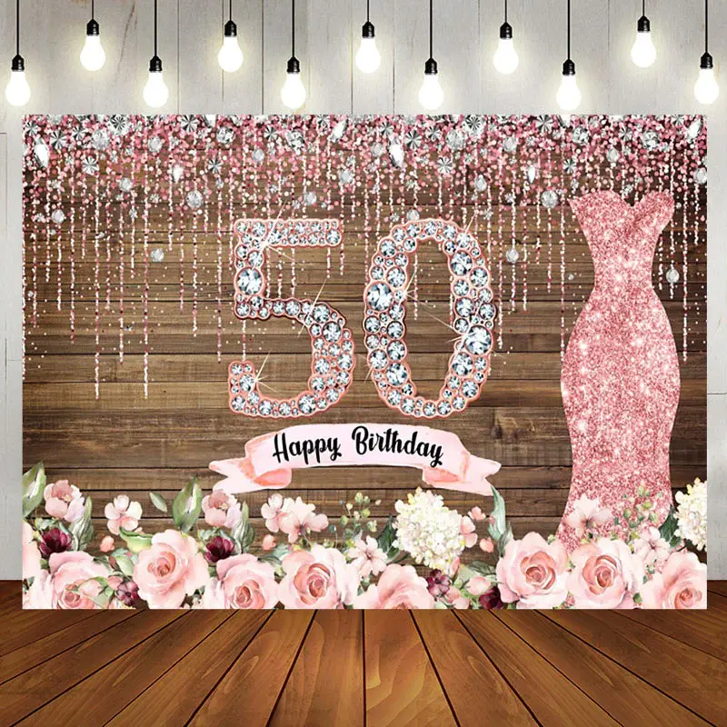 Pink Diamond Glitter Plank 50th Birthday Backdrop - Aperturee