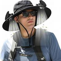 Outdoor Wide-brimmed Sun Hat with Solar Fan, Unisex Fishing Solar Fan Hat, Fisherman's Hat with Built-in, uv protection sleev...