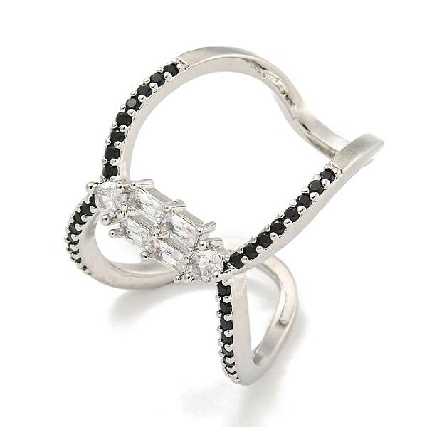 Rack Plating Brass Micro Pave Cubic Zirconia Open Cuff Rings for Women