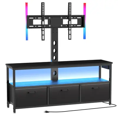 TV Stand with Mount and Power Outlet, LED Swivel Mount for 32-65 Inch TVs, Entertainment Center with Drawers, Height Adjustme...