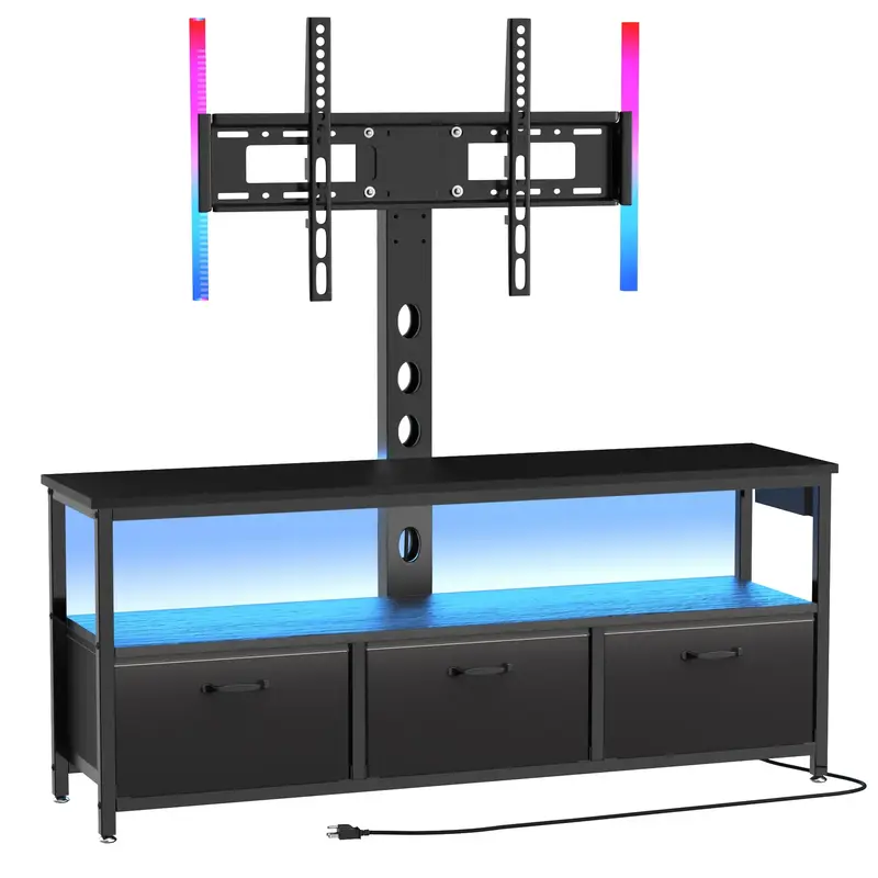 TV Stand with Mount and Power Outlet, LED Swivel Mount for 32-65 Inch TVs, Entertainment Center with Drawers, Height Adjustme...