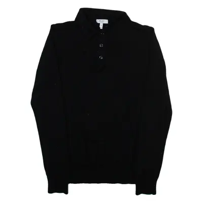 REISS Lightweight Mens Jumper Black Collared Tight Knit S