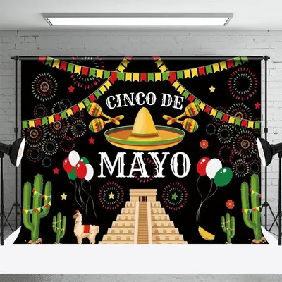 Cactus Alpaca Flags Cinco Mayo Mexican Fiesta Backdrop - Aperturee