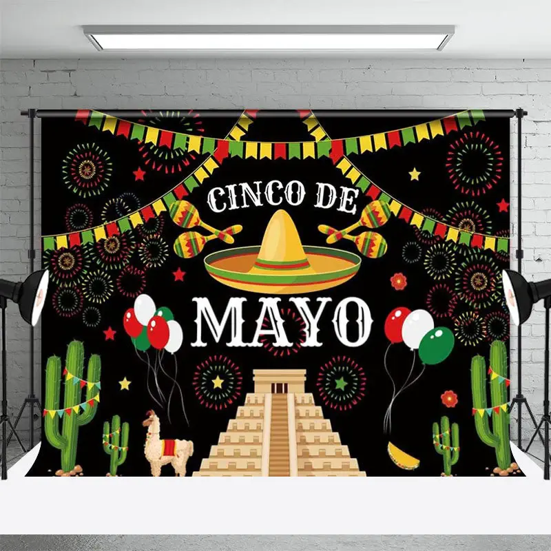 Cactus Alpaca Flags Cinco Mayo Mexican Fiesta Backdrop - Aperturee