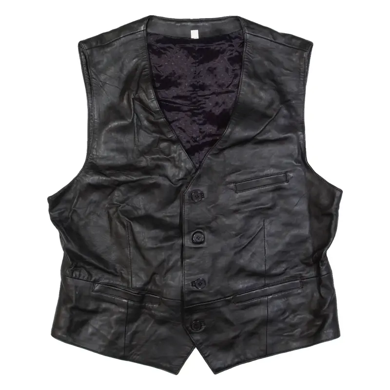 Mens Biker Waistcoat Black Leather M