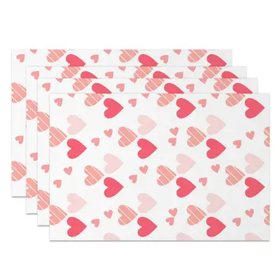 Aperturee White Pink Hearts Valentines Day Set Of 4 Placemats, 14x12 Inch, 15.8 USD, NYJY00386-S, placemats