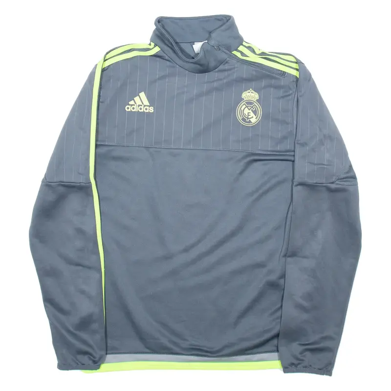 ADIDAS Real Madrid Mens Football Shirt Jersey Green Long Sleeve 1/4 Zip M