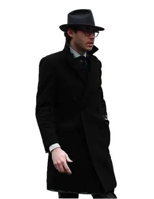 Double Breasted - Three Quarter Coat - Cashmere And Wool Topcoat + Style# Manhattan Black