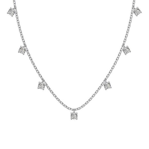 Rhodium Plated 925 Sterling Silver Pave Clear Cubic Zirconia Square Tassel Necklaces