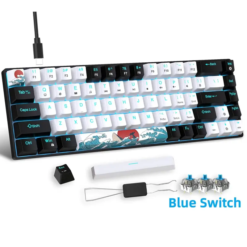 HXSJ Mechanical Gaming Keyboard, 68-key Wired Gaming Keyboard, USB Powered Mini Keyboard with Blue Light for Windows/Mac/PC/...