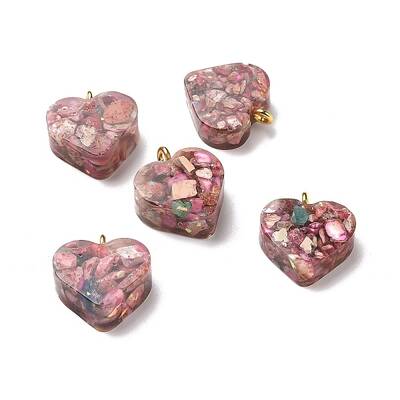 Transparent Resin Natural Imperial Jasper Dyed Chips Pendants