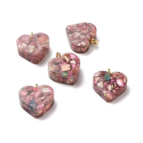 Transparent Resin Natural Imperial Jasper Dyed Chips Pendants