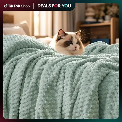 [Summer Gifts] PHF Ultra Soft Flannel Fleece Blanket - Jacquard Plaid Pattern, 340GSM Aesthetic Fluffy Cozy Thick Weighted Bl...