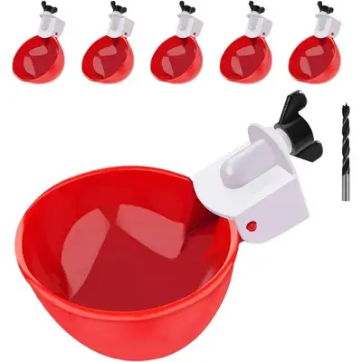 Chicken Waterer Cups 6 Packs Large Automatic Water Cups with Fitting for Poultry, Duck, Goose, Turkey with Mounting Hole Open...