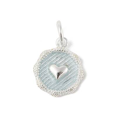 925 Sterling Silver Enamel Flat Round with Heart Charms with Jump Rings and 925 Stamp