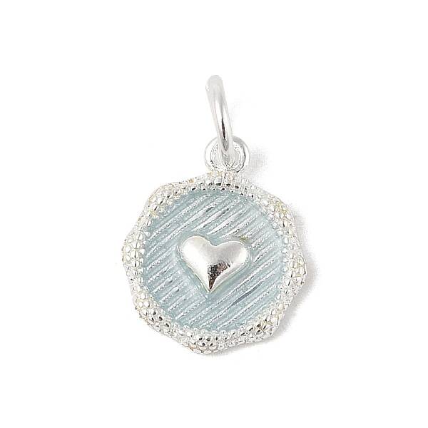 925 Sterling Silver Enamel Flat Round with Heart Charms with Jump Rings and 925 Stamp