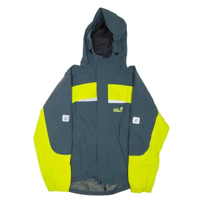 JACK WOLFSKIN Boys Rain Jacket Grey Hooded Colourblock M