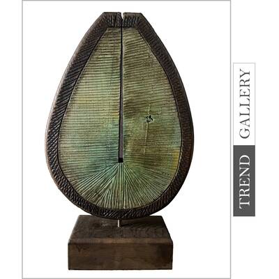 Creative Wood Figurine Abstract Ribbed Sculpture Hand Carved Table Figurine Desktop Decor | GRANO 18"x15"