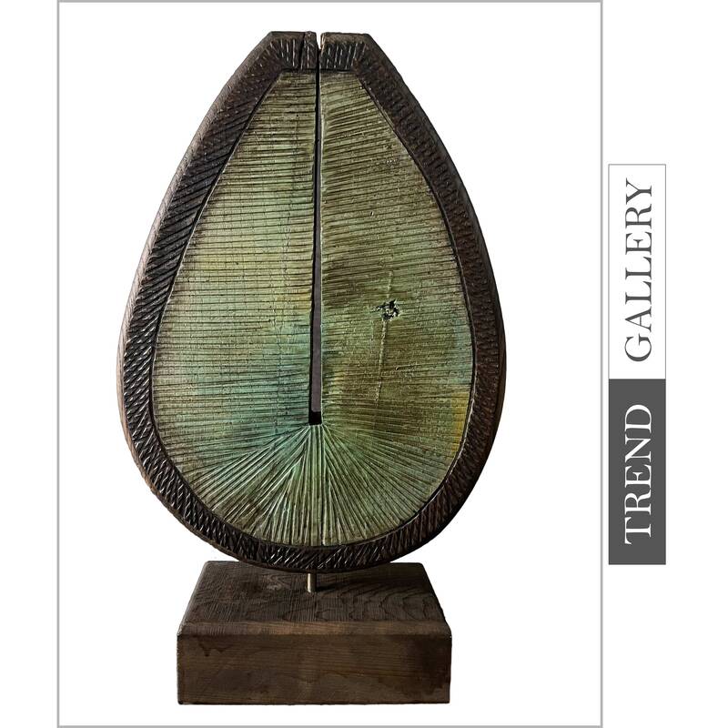 Creative Wood Figurine Abstract Ribbed Sculpture Hand Carved Table Figurine Desktop Decor | GRANO 18"x15"