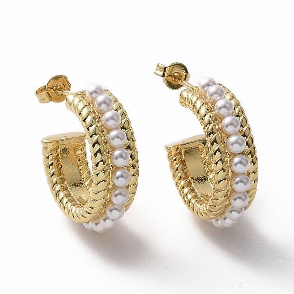 ABS Plastic Pearl Beaded C-shape Stud Earrings