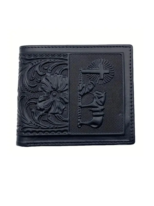 Men's Business Style Floral Embossed Short Wallet, Vintage Trendy Bifold Wallet, Fashionable Multi-card Slot Card Holder for ...