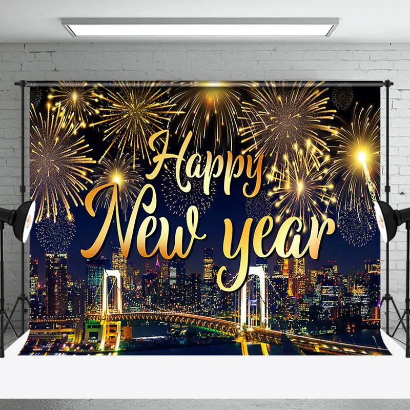 Aperturee Gold Sparke Bloom City Scene Happy New Year Backdrop - Aperturee