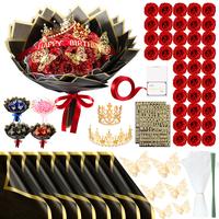 24/36 Pcs 4th of july  DIY Graduation Gifts Glitter Roses Bouquet Artificial Rose Eternal Roses with Alphabet Stickers Ribbon...
