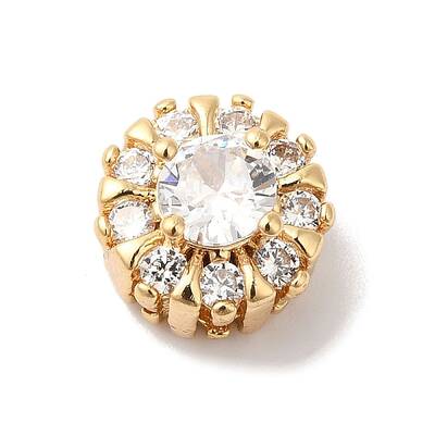 Brass Micro Pave Clear Cubic Zirconia Beads