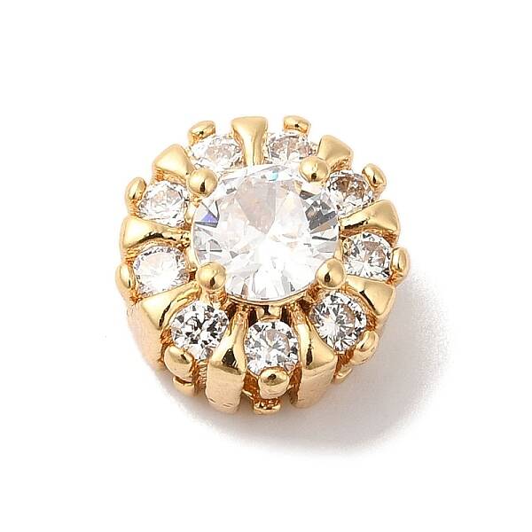 Brass Micro Pave Clear Cubic Zirconia Beads