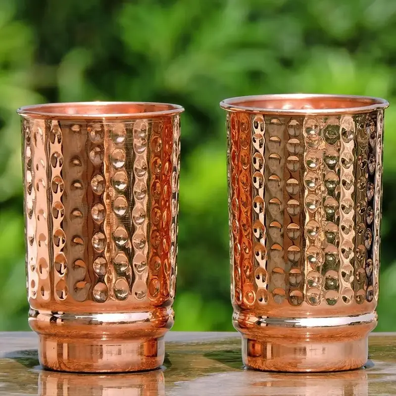 Pure Copper Tumblers Set of 2, UNLINED, UNCOATED and LACQUER Free | 350 Ml. (11.8 US Fl Oz) Cups for Ayurveda Health Benefits...