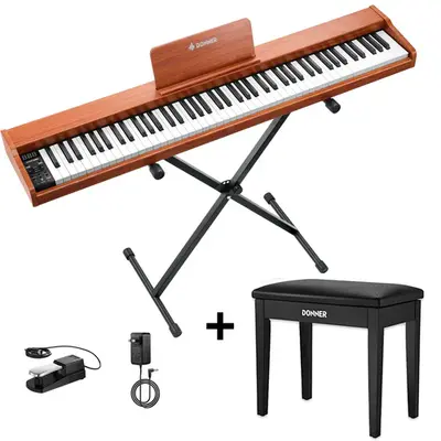 Donner DEP-1S Beginner Digital Piano Kit - Piano+Black Bench / Natural