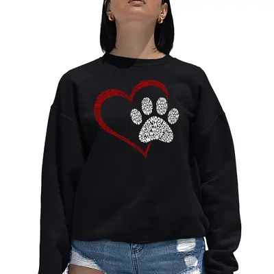 Paw Heart - Women's Word Art Crewneck Sweatshirt - Purple - X-Large