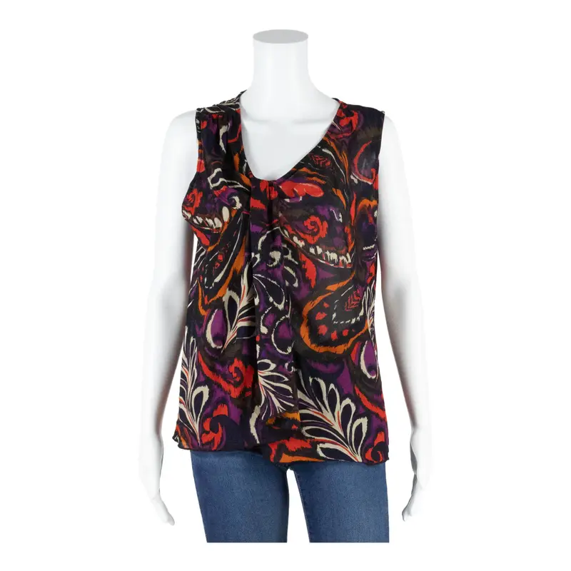 SAG HARBOUR Y2K Mesh Top Purple Crazy Pattern Sleeveless Womens L