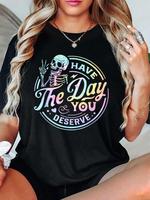 【Plus Size】 Letter Print Drop Shoulder Tee, Casual Half Sleeve Round Neck T-shirt for Summer, Women's Clothing for Daily ...