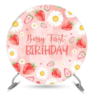 Aperturee Berry First Strawberry Round 1St Birthday Backdrop | Circle Party Backdrop | Circle Backdrops For Birthday | Circle...