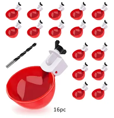 Automatic Chicken Water Cups, 16 Packs Large Automatic Chicken Water Cups with Fittings for Poultry Chicken, Duck, Goose, Tur...