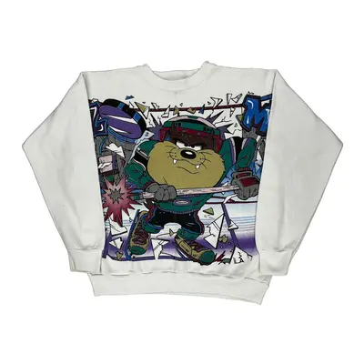 Looney Tunes Made In Usa Tultex Graphic Sweatshirt - Large White Cotton Blend