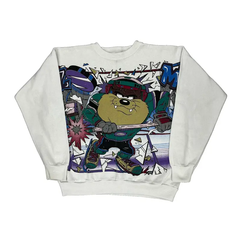 Looney Tunes Made In Usa Tultex Graphic Sweatshirt - Large White Cotton Blend