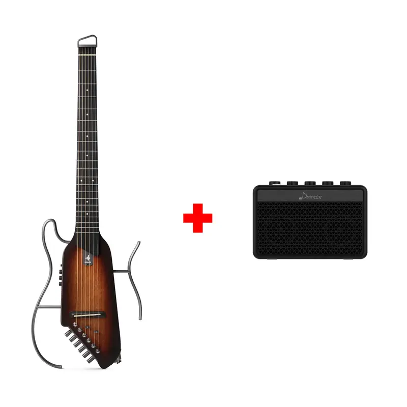 Donner HUSH™ I Acoustic-Electric Travel Guitar - Mahogany Sunburst / Guitar+5W Amplifier