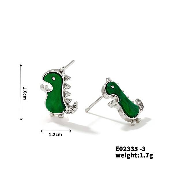 Cute Dinosaur Stud Earrings with Rhinestones