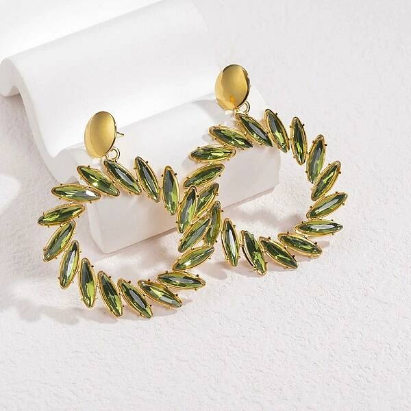 304 Stainless Steel Glass Dangle Stud Earrings for Women