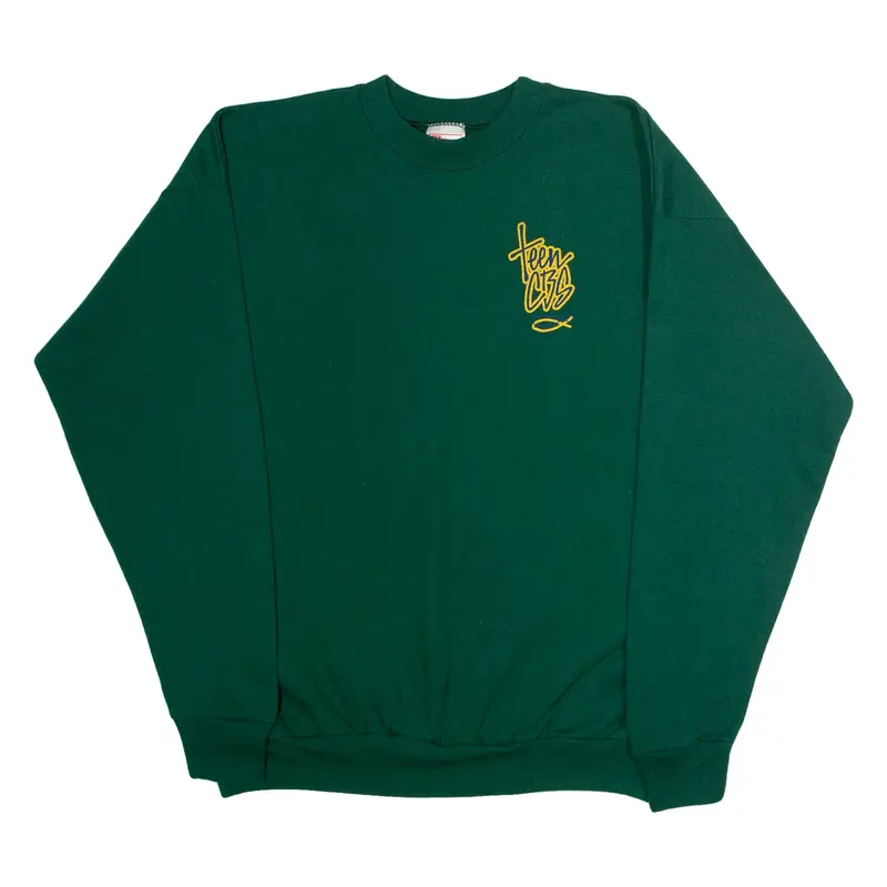 HANES Teen CBS Mens Sweatshirt Green Crew Neck 90s USA L