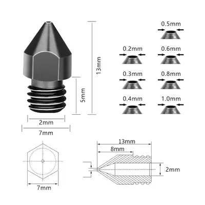 Nozzle Kit 10PCS MK8 Hardened Steel Nozzles
