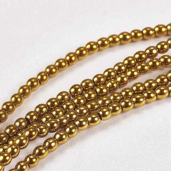 Golden Plated Electroplate Non-Magnetic Synthetic Hematite Round Beads Strands