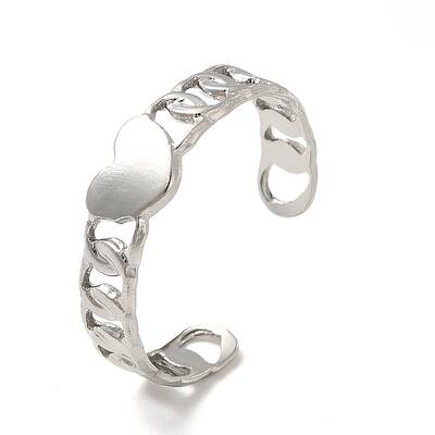 Non-Tarnish 304 Stainless Steel Heart Open Cuff Ring for Women