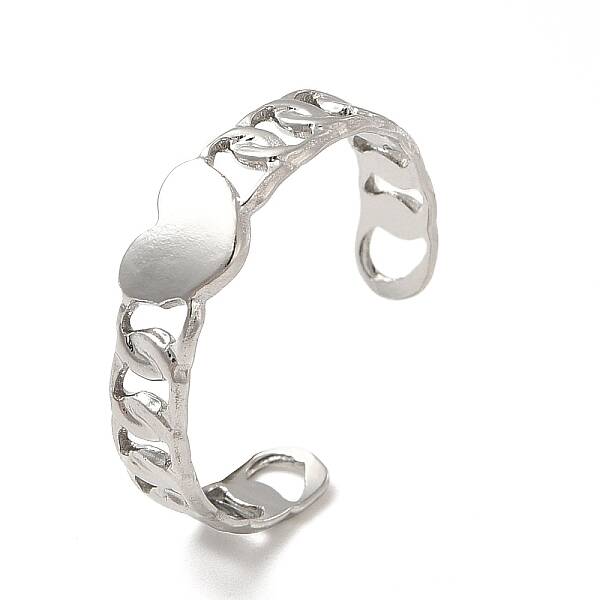Non-Tarnish 304 Stainless Steel Heart Open Cuff Ring for Women