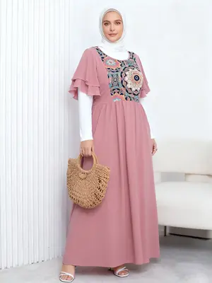 ćPlus Sizeć Ethnic Pattern Print Dress, Modest Fashion Casual Dress for Daily Outdoor Wear, Women Plus Clothing for All S...