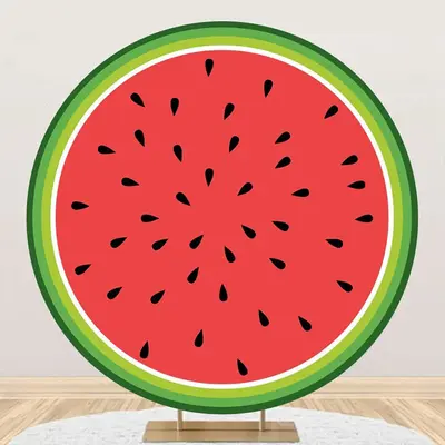 Green Red Watermelon Seeds Round Birthday Backdrop