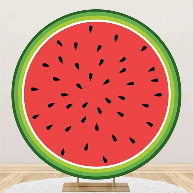 Green Red Watermelon Seeds Round Birthday Backdrop